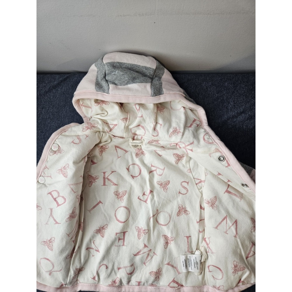Burts Bees Puffy Jacket Pink/Gray Stripped With Hood Sz 3-6M 100% Organic Cotton - Picture 4 of 4
